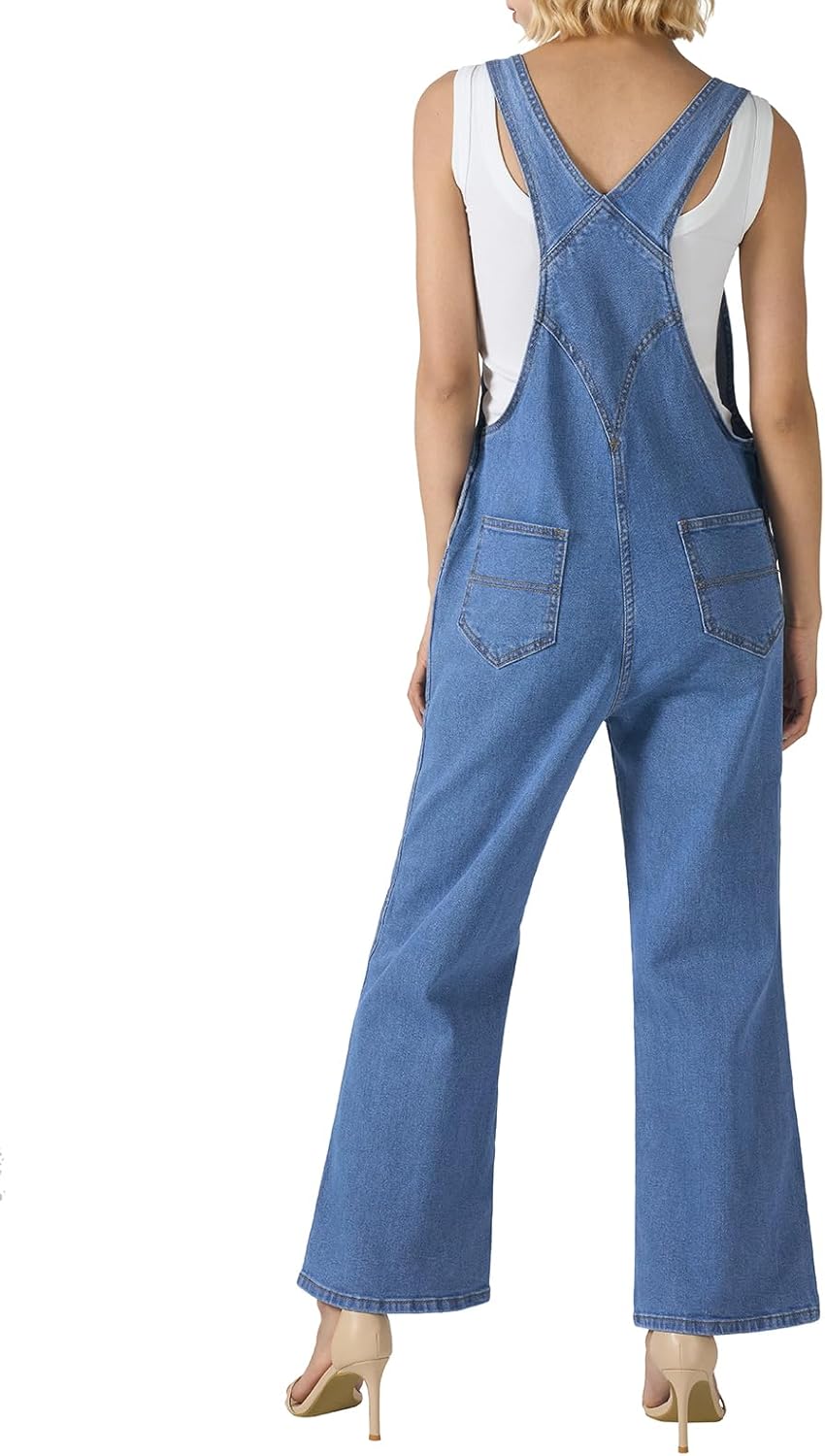 HISEA Denim Overalls Loose Fit for Women, Women's Jean Cotton Overall Bib Baggy with Barrel Leg for Summer and Work, Blue - Image 3