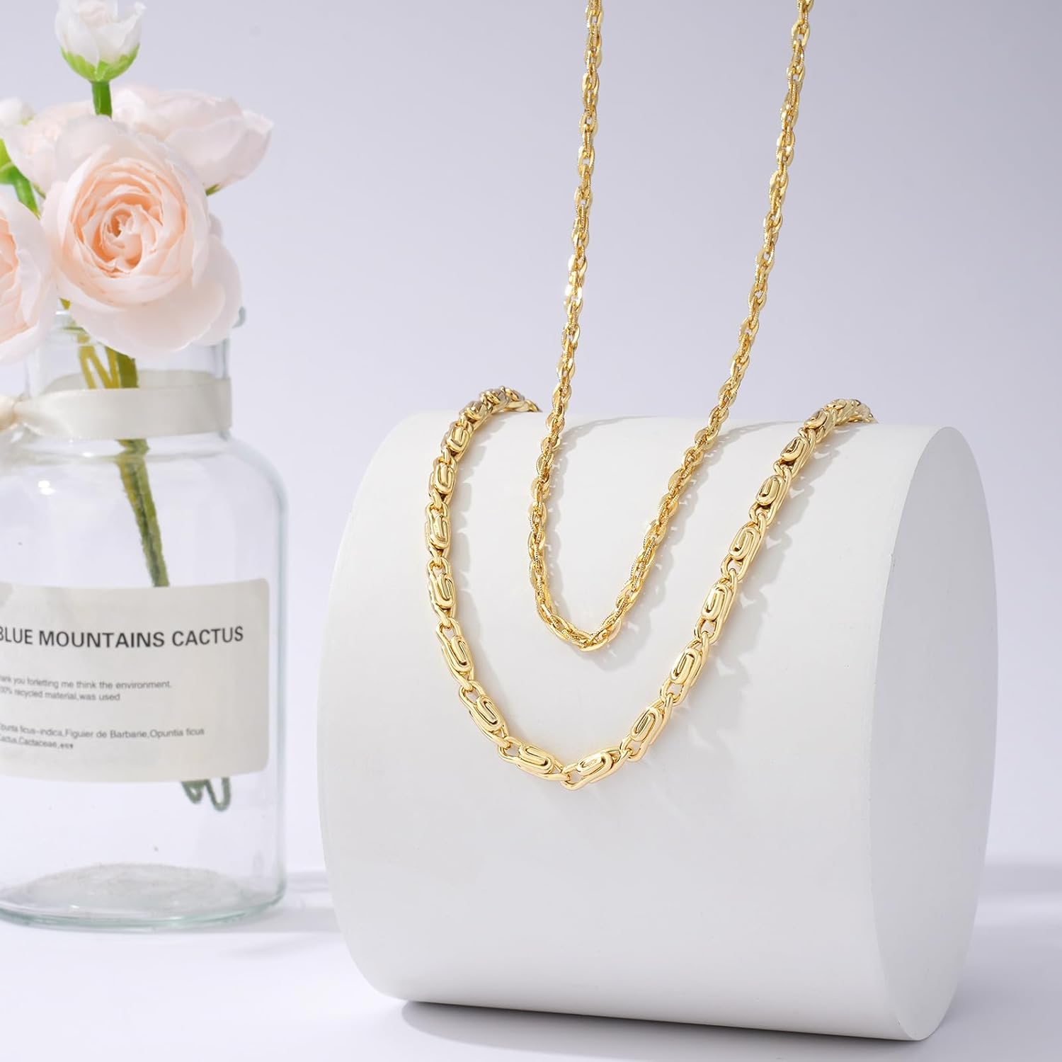 Layered Necklace for Women 14K Gold Plated Layering Necklaces Cuban Chain Paperclip Necklace Dainty Double Layered Chain Gifts for Women - Image 2