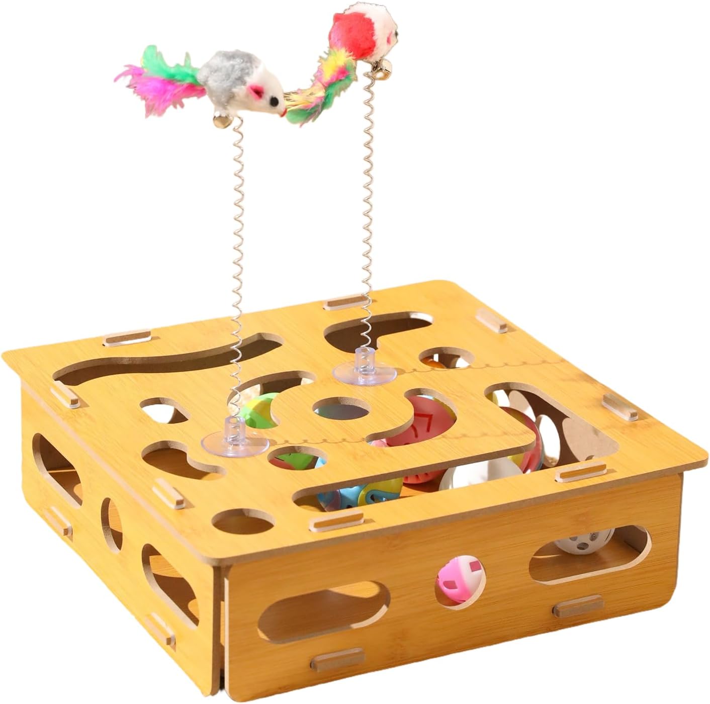 Cat Nail File Box, Cat Nail File Enrichment Box with Bell Ball & Sandpaper Inside, Wooden Interactive Cats Puzzle Toy for Nails Care, Scratching & Indoor Enrichment(Small)