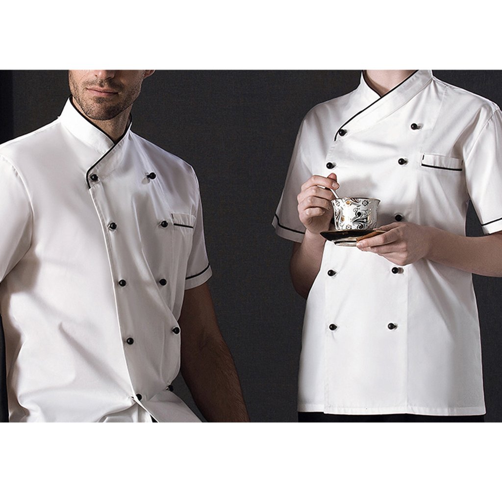 perfeclan Hotel Chef di Cucina Uniforme Manica Corta Giacca Camicia Fibbia a Doppio Petto Cameriere Cuoco Vestiti - bianca, M