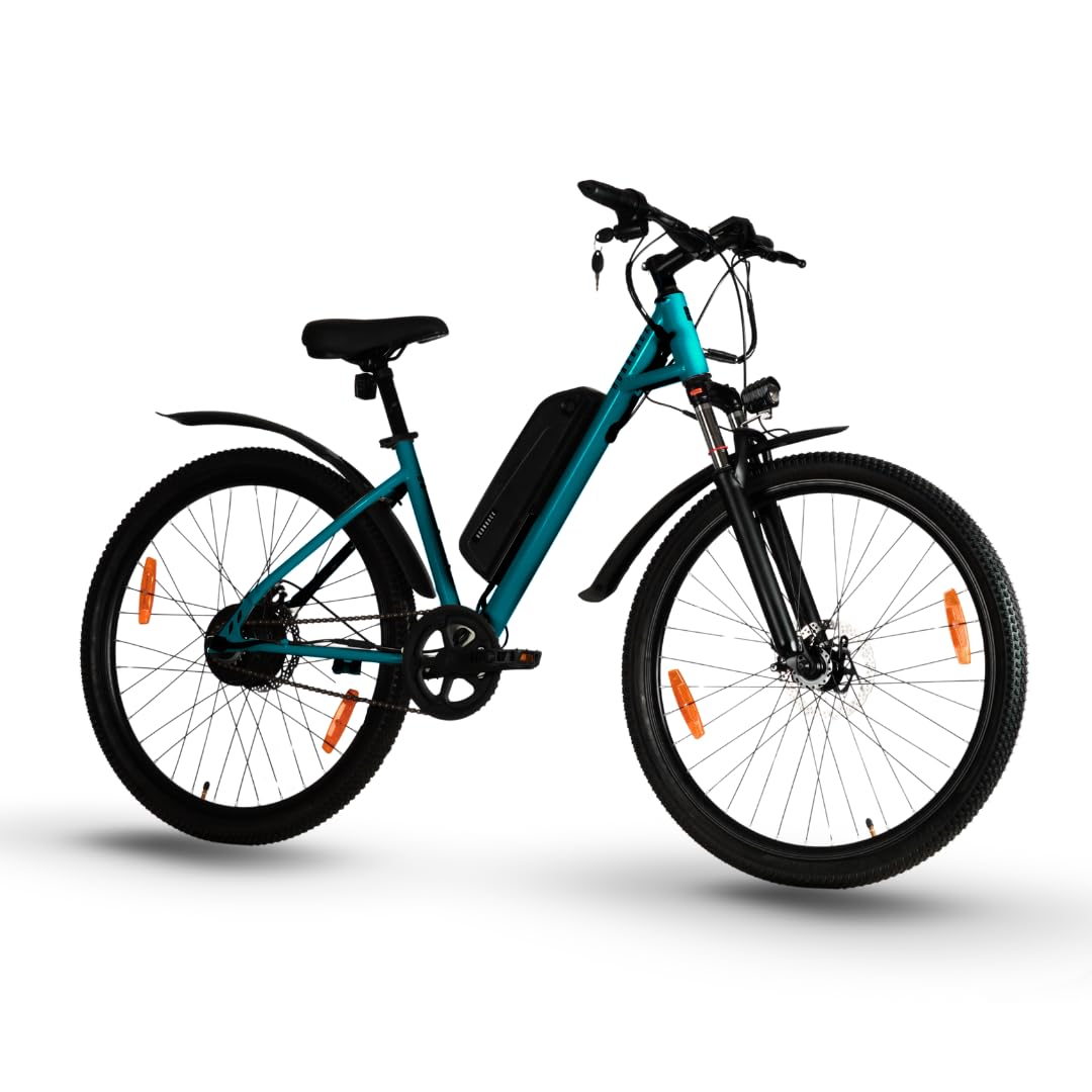 HORNBACK UniByk Electric Cycle 27.5 Inch | Easy Access Frame E-Bike | 60 Km Pedal Assist Range | Throttle Mode | Front Suspension | LCD Display with USB Charging | Ocean Blue-image-38