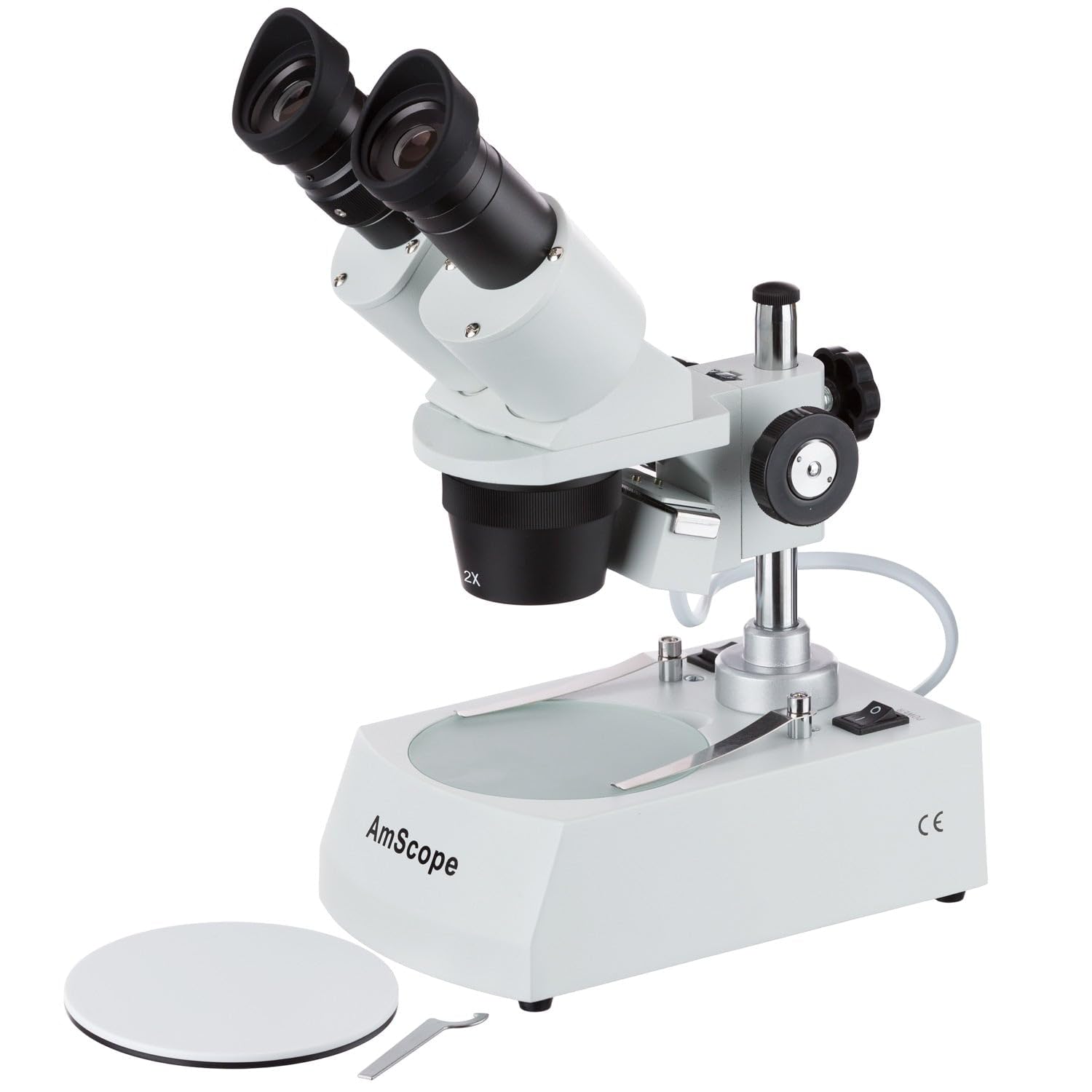 Microscopio estéreo compacto de múltiples lentes 40X-80X con cabeza angular, soporte de pilar de metal, iluminación LED superior e inferior