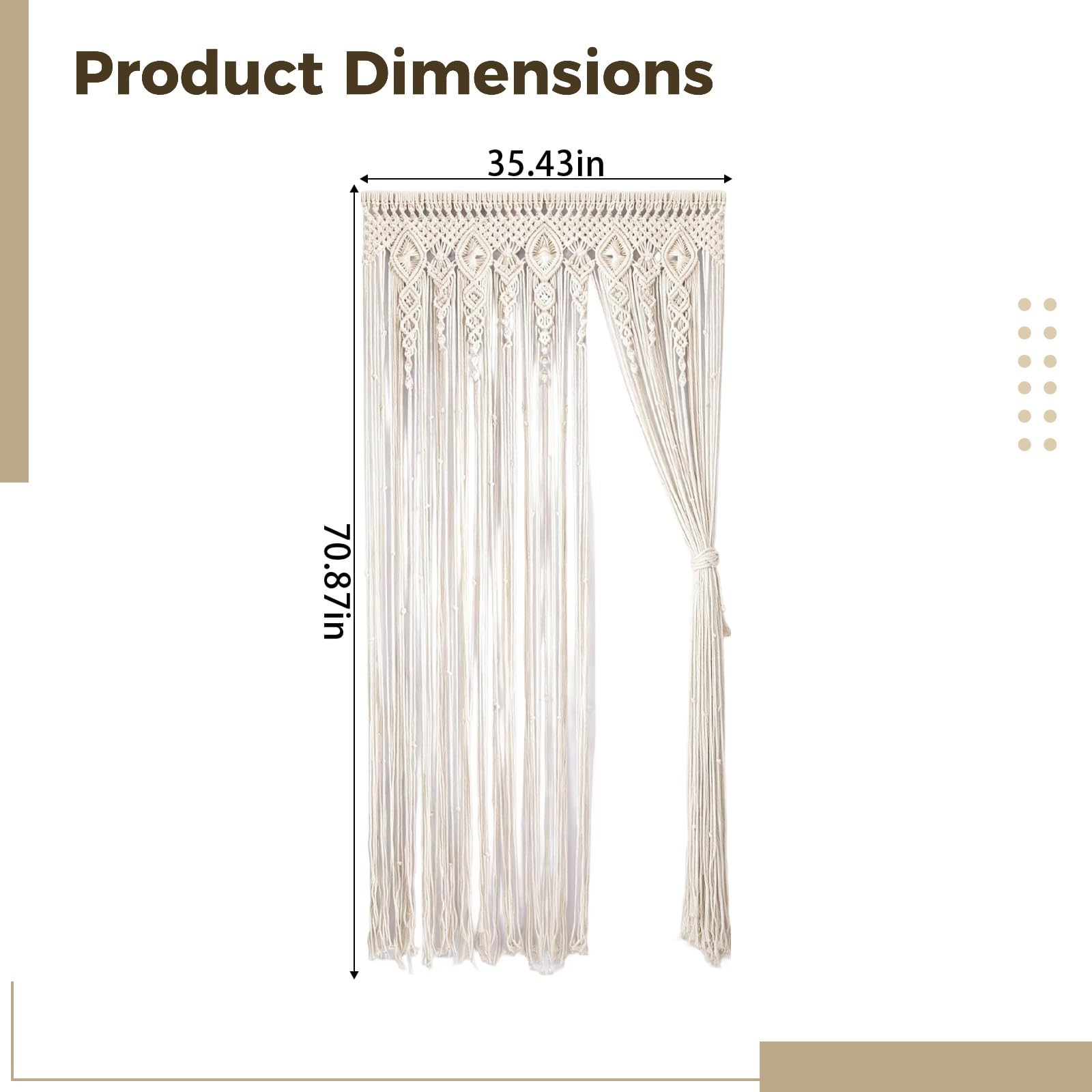 Rideau bohème en macramé en coton tissé à suspendre au mur - 90 x 180 cm - Pour porte, toile de fond de mariage et décoration d'intérieur