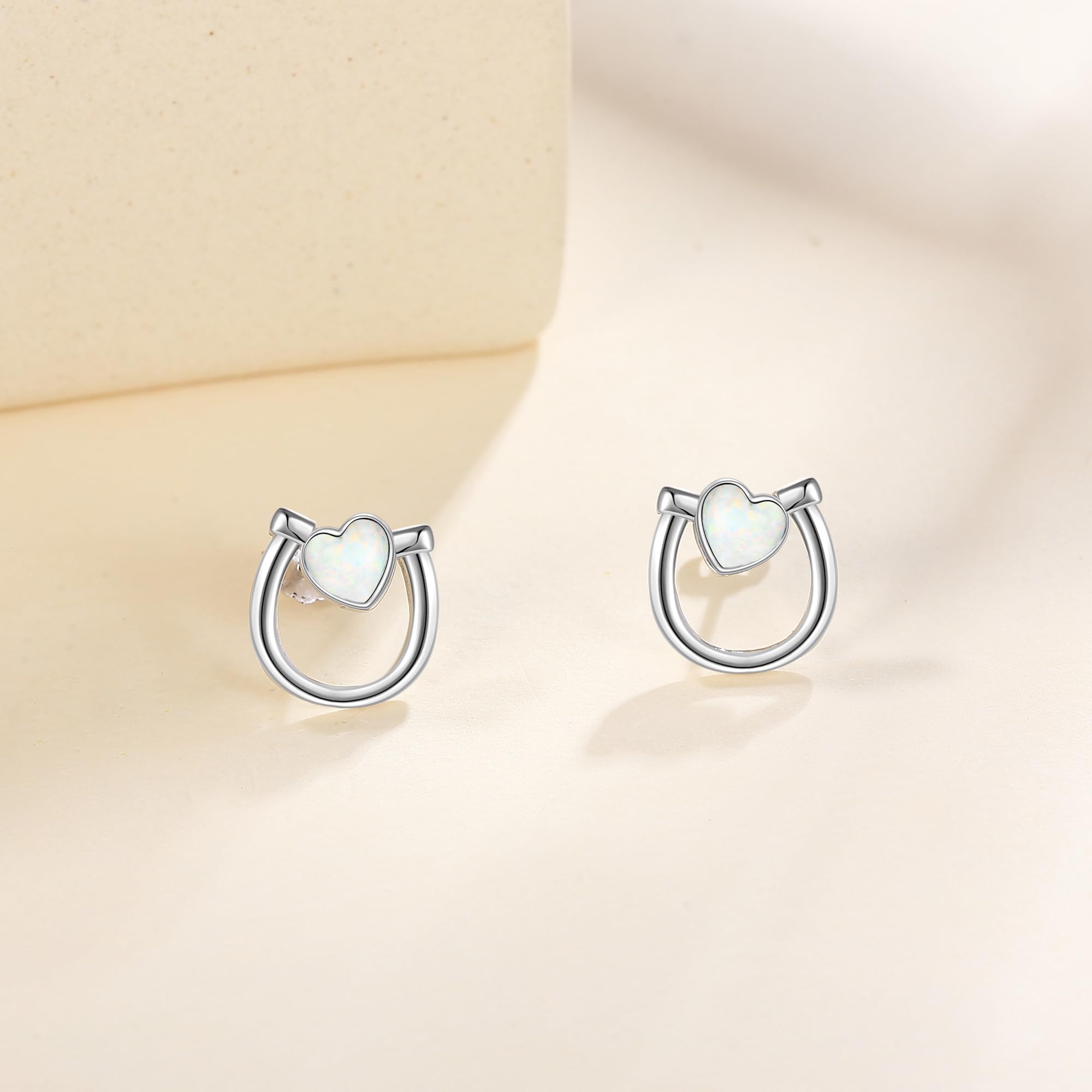 Hufeisen Ohrstecker 925 Sterling Silber Weiß Opal Glücks Pferde Ohrringe Hufeisen Schmuck Geschenk für Frauen Mädchen Pferde Liebhaberin Tochter