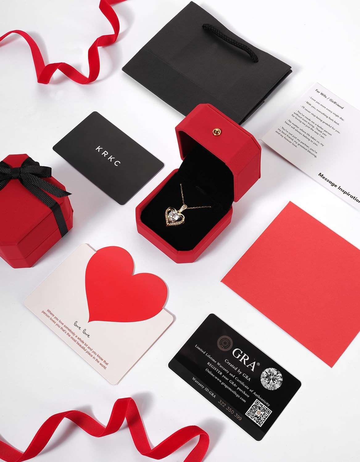 KRKC Moissanite Heart Necklace for Women, 1-3 Carat Lab Created Diamond Pendant, 14K/White Golden Plated S925 Sterling Silver Chains, Valentines Day Christmas Birthday Gifts for Her Wife Anniversary - Image 6