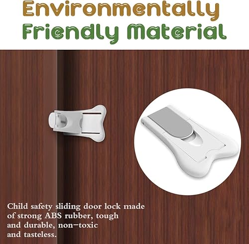 Miniatura 6 de Maveek Paquete de 4 cerraduras para puertas correderas de seguridad para niños, color blanco, a prueba de niños, para baño, patio, cocina, armarios,