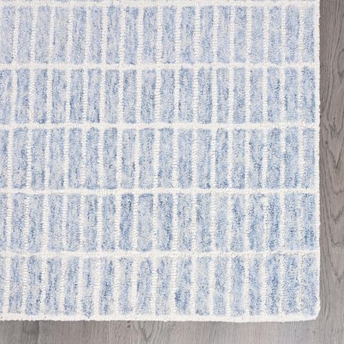 Image of Restoration and Renovation Hand-Tufted 100% Wool Area Rug - Unique Modern Geometric Grid Pattern, Soft Plush Textured Carpet for Living Room, Bedroom, Dining Room & Entryway (Blue, 8' x 10')