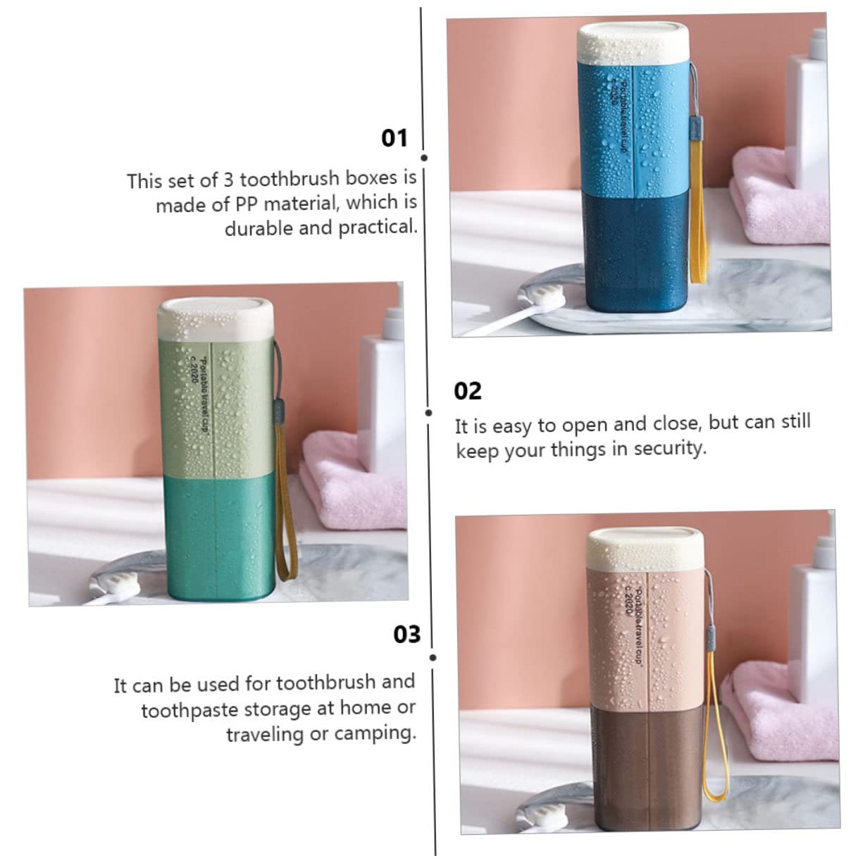 3pezzi Porta Spazzolino e Dentifricio da Viaggio di Bicchieri Organizer per Accessori da Bagno Design Compatto e Leggero per Risparmiare Spazio in Bagagli e Borse