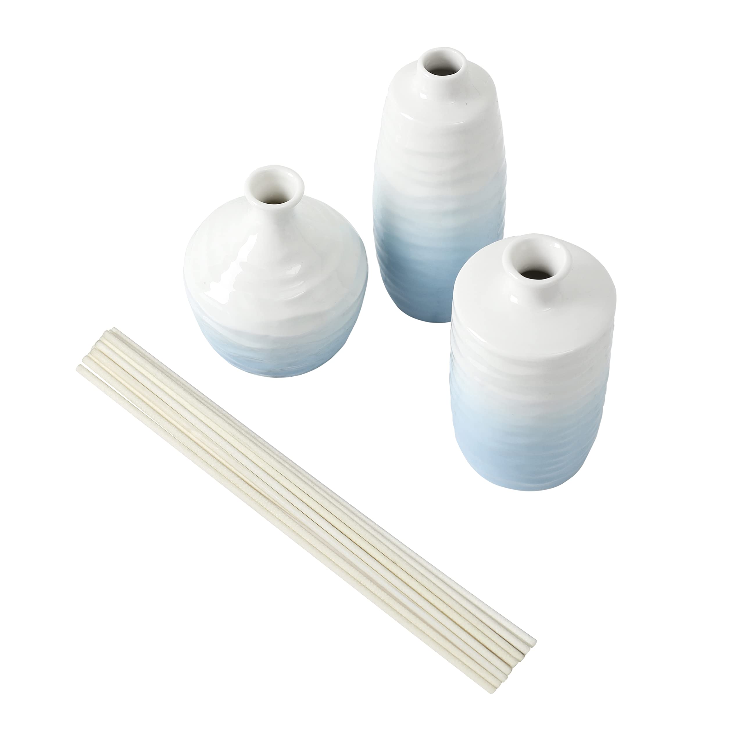 Motifeur Bathroom Accessories - Ceramic Diffuser Bottles, Set of 3 (Blue and White Gradient)
