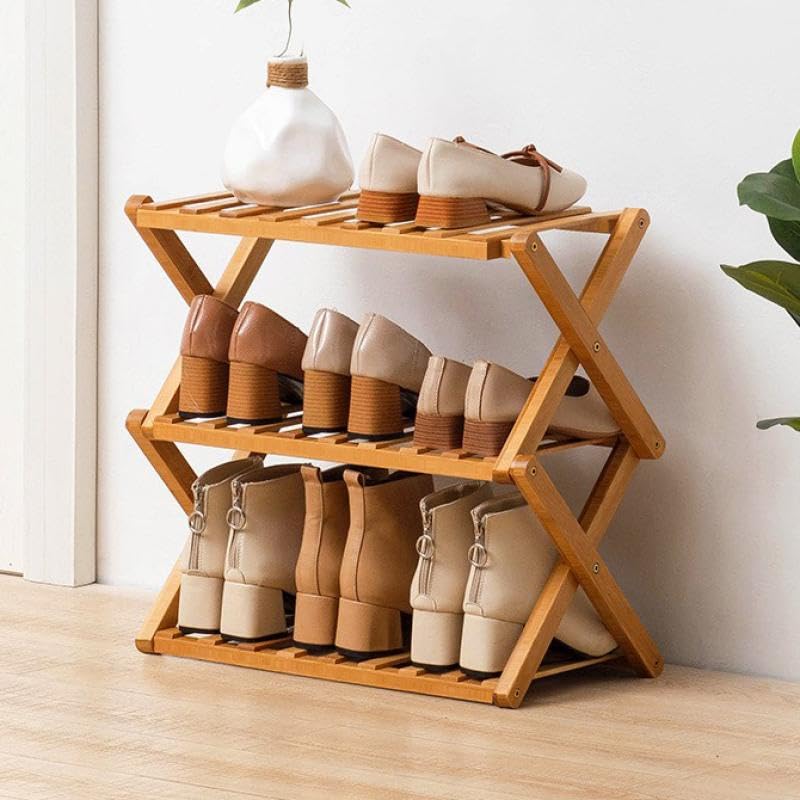 Gelory Bamboo Folding Shoe Rack, Portable Wooden Small Shoe Storage Rack — image 1