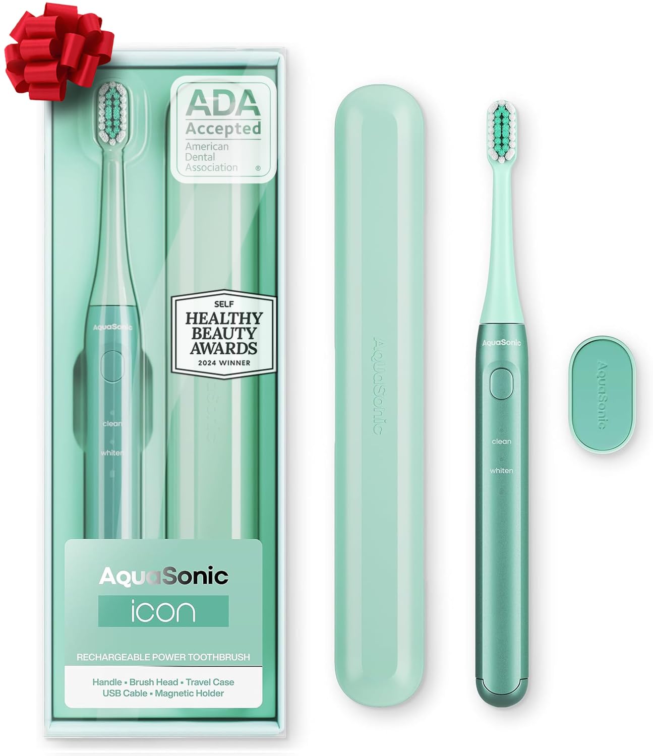Icon ADA-Accepted Rechargeable Toothbrush | Magnetic Holder & Slim Travel Case | 2 Brushing Modes & Smart Timers | Gentle Micro-Vibrations (Mint)