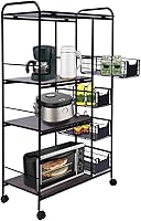 Vista 6 de OUKANING Carrito de cocina de 4 niveles con ruedas y cestas, soporte para horno de microondas, utensilios de cocina, vajilla, especias, alimentos