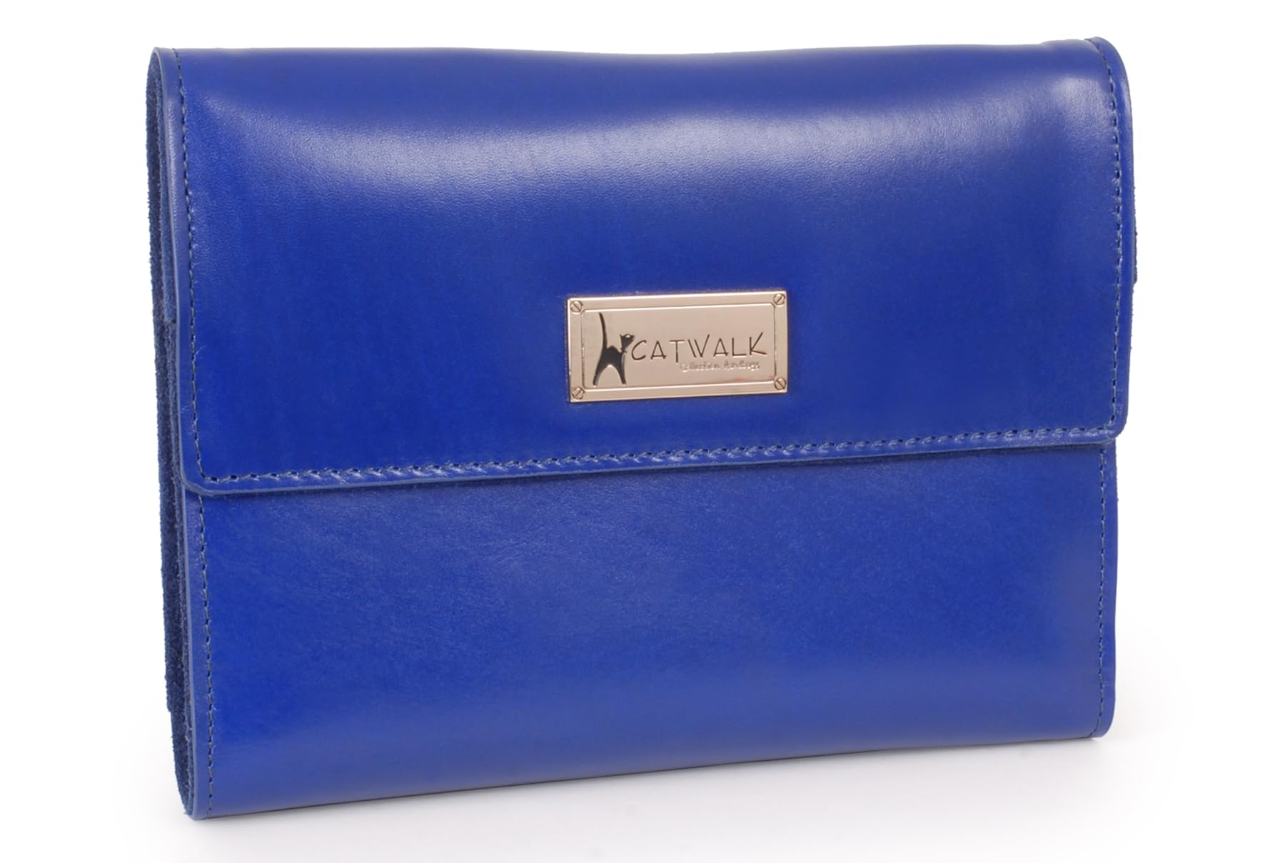 Catwalk Collection Handbags Women's Blue - Jewellery Roll - Travel Jewelry Organiser Case - Smooth Leather And Suede - Gift Boxed - Chanelle