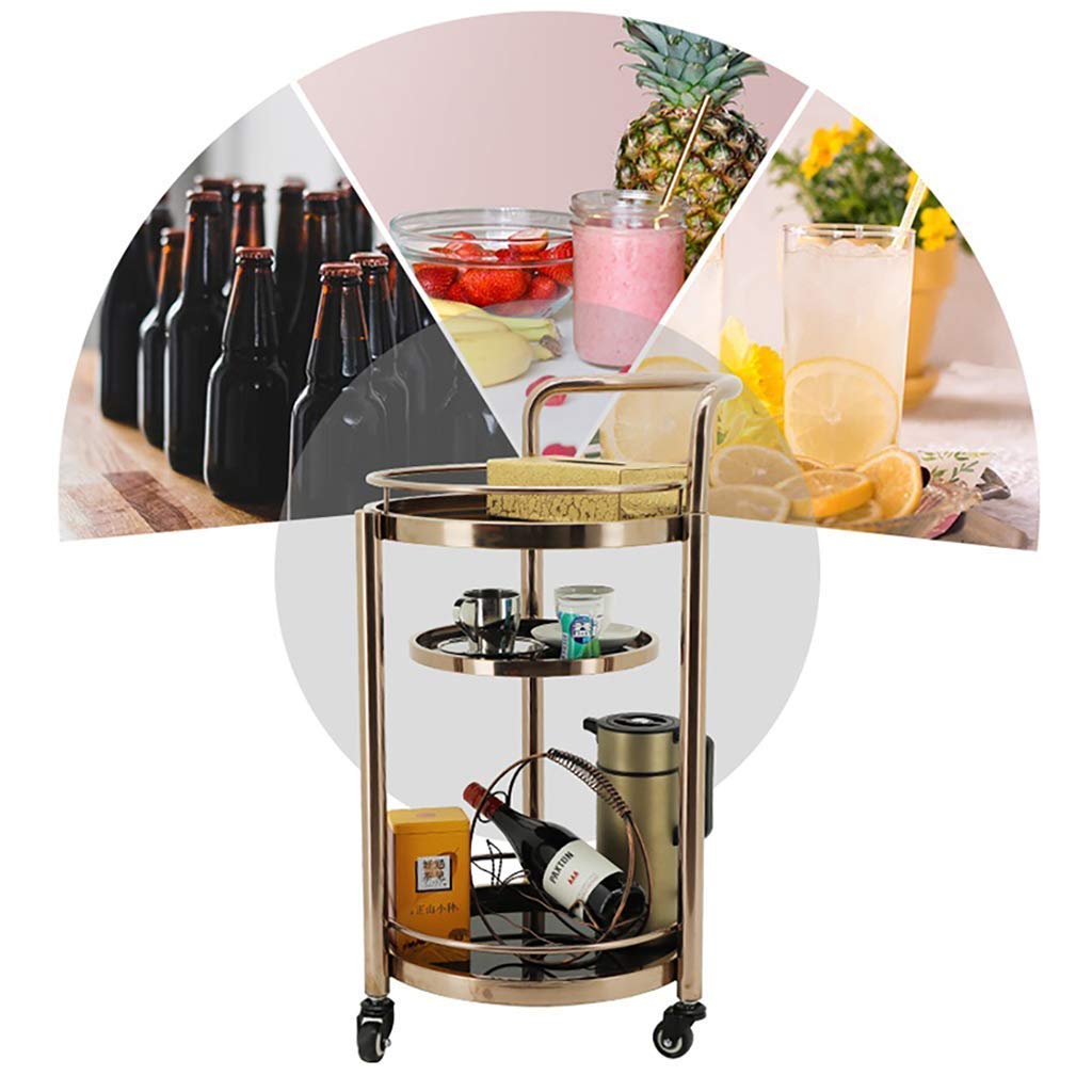 Carro de Servicio Moderno con 3 estantes Abiertos, Carrito para té y Vino con 3 Ruedas, Ideal para Cocina, Hotel o Restaurante.