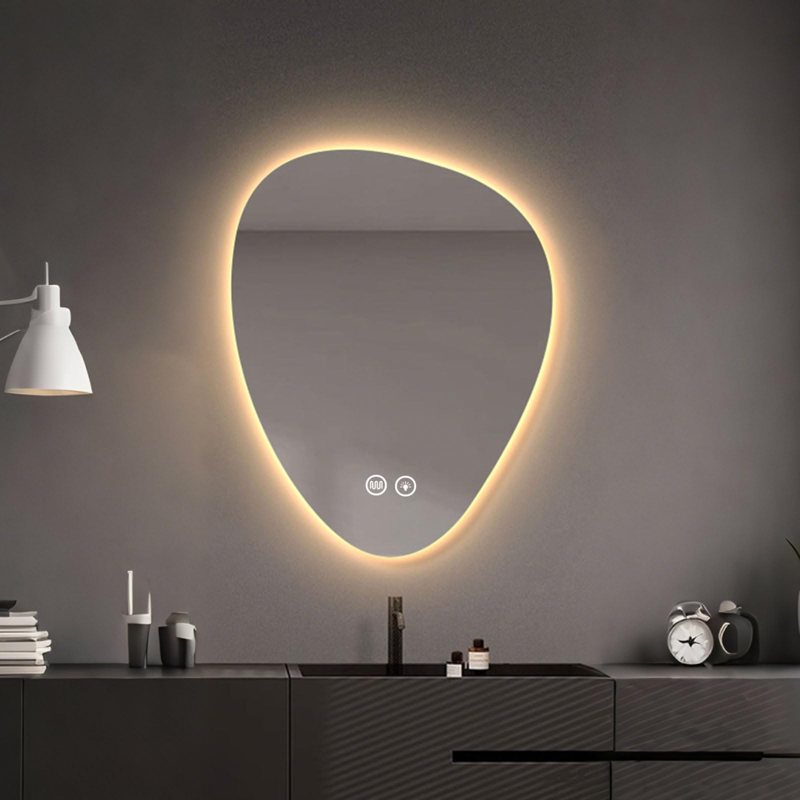 FGXHHS with Lights Smart LED Vanity Anti-Fog 3 Color Temperatures Dimmable Memory Function HD Tempered Glass Shatter Proof Waterproof Wall Mounted B 70 * 90cm/27.5 35.4in