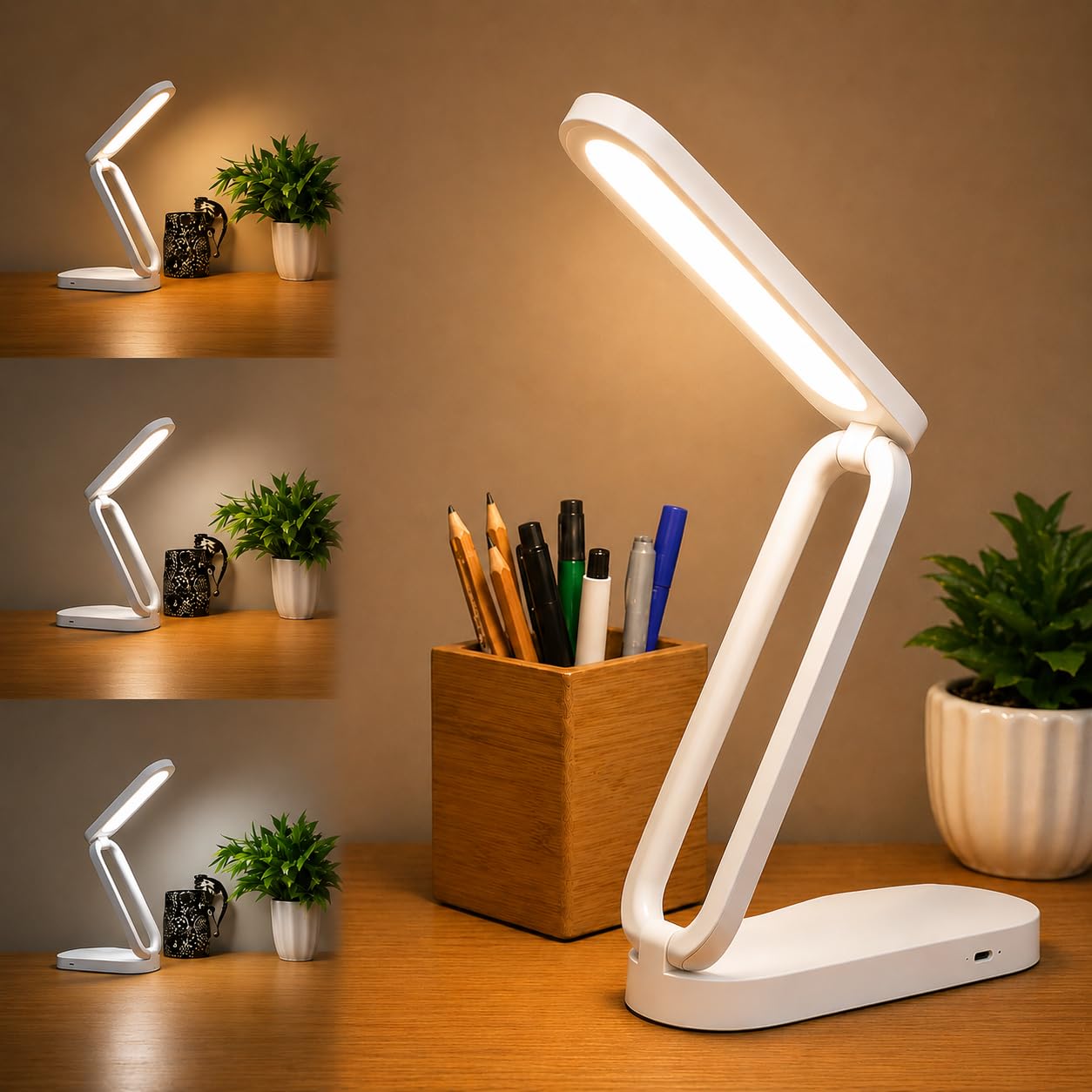 BKK Rechargeable LED Study Table Lamp with Touch Sensor 6 Month Warranty 3 Color Modes & Stepless Dimming, Portable USB Desk Light for Study, Reading & Bedside
