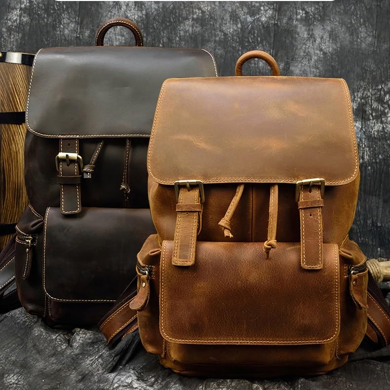 Crazy Horse Leather Backpack Day Pack Travel Bag for(E)3