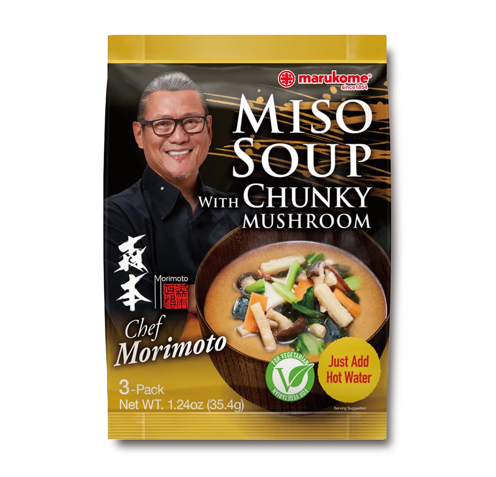 Marukome Chef Morimoto, 1.24 Miso Soup with Chunky Mushrooms 14.88 Ounce (Pack of 12)