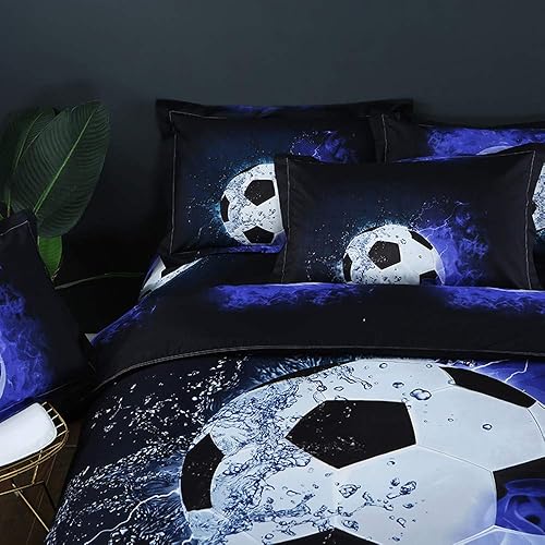 Miniatura 3 de ZHH - Juego de funda de edredón para niños, tamaño individual, juego de ropa de cama de fútbol 3D, transpirable, suave, con estampado de fútbol para