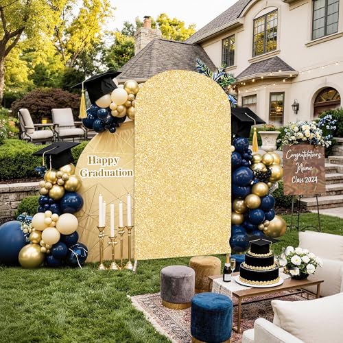 Image of Gold Arch Backdrop Stand Cover 6Ft Summer Sequin Arch Background Cover Birthday Balloon Photo Arch Backdrop for Party Baby Shower Wedding Decorations