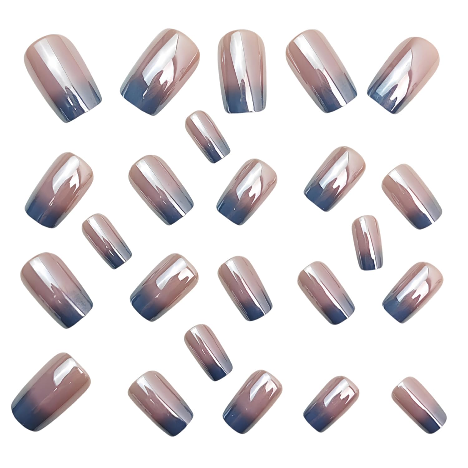 24Pcs Medium Square Press on Nails Gloss Silvery Gradient Fake Nails