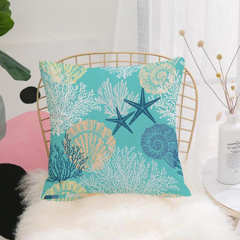 Hyosxw Marine Drawn Pattern With Sea Shells Stars M - A8 Cushion Cover,Throw Pillow Case Home Decorative For Living Room Bedroom Sofa Chair 18X18 Inch,Marine Drawn Pattern With Sea Shells Stars Mollusk And Coral.,Pillowcase 45X45cm