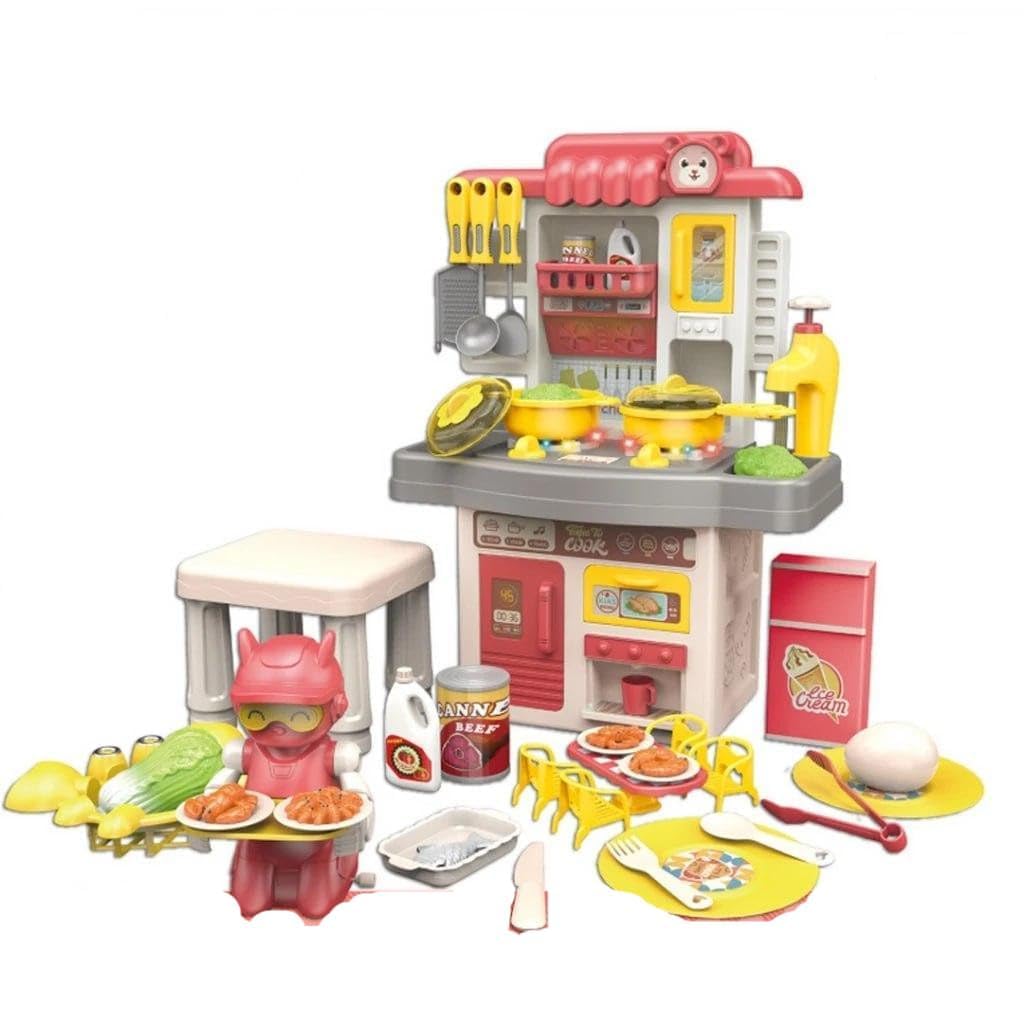 LONGMIRE Plastic 42 Pcs Big Size Kitchen Playset for Kids | Musical & Light Kitchen Set Toy with Sound and Accessories for 4 Year Old