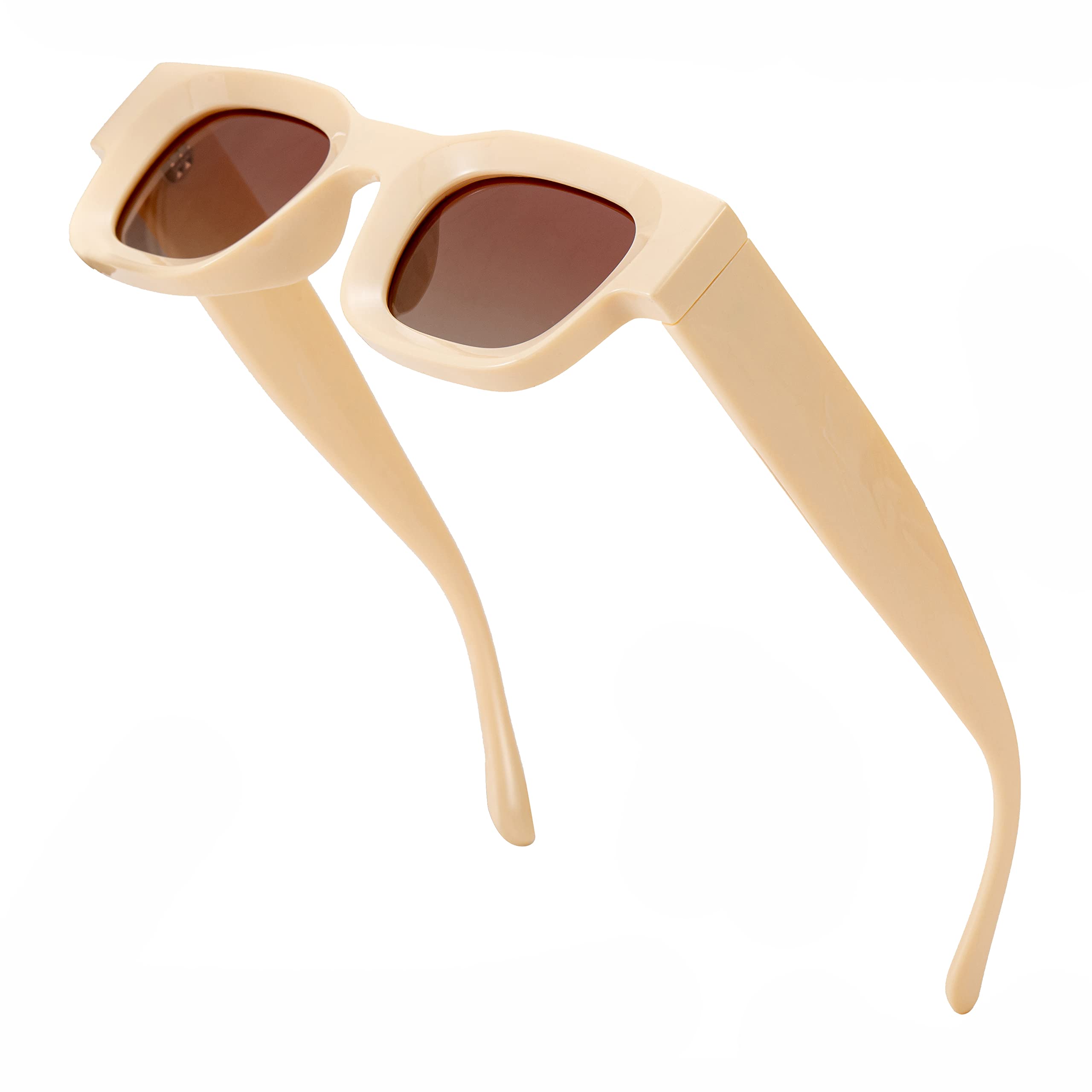 Teumire Retro Rectangle Polarized Sunglasses for Small Face Women Men Chunky Square Thick Frame Glasses UV400 Protection