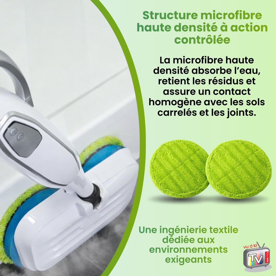 VENTEO - Serpillière Microfibre X 2 pour Nettoyeur Vapeur | Recharge Balai Vapeur | Disques Circulaires Lavables pour Entretien Sols Durs | Accessoire Textile Absorbant pour Nettoyage Vapeur