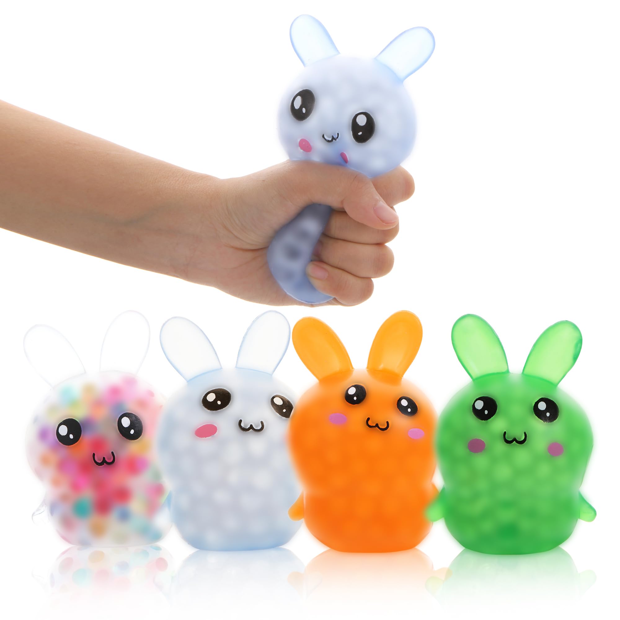 4 Pack Squishy Easter Bunny Stress Balls Toys for Adults, Stress Relief Fidget Balls to Relax, Easter Party Favor Gifts, Easter Basket Stuffers