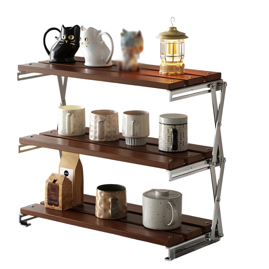 QDZC 3 Tier Fold Coffee Mug Display Rack Countertop Spice Jar Organizer Small Cup Holder Kitchen Storage Shelf for Home Office Home Furnishing 50cm