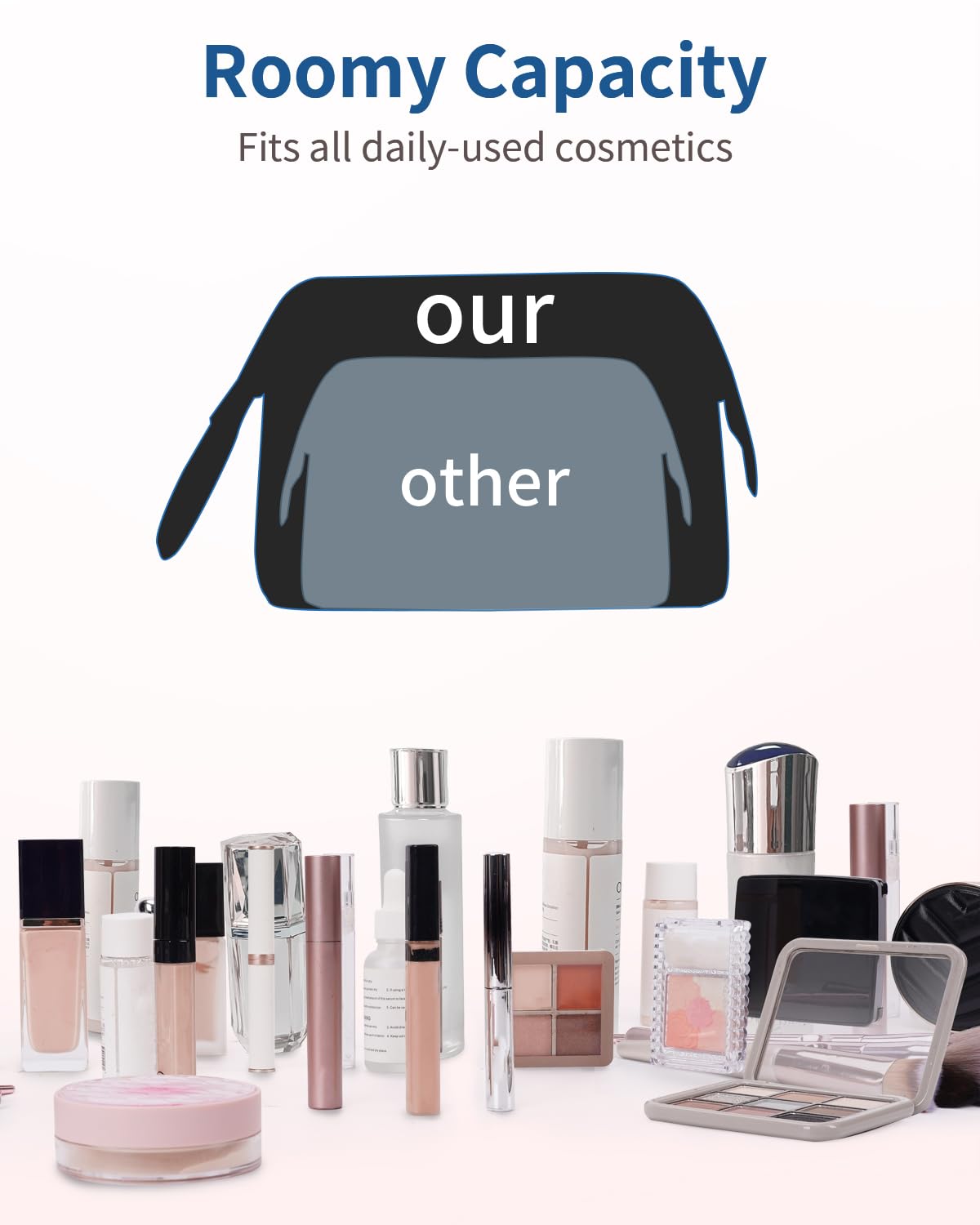 Wandering Nature Makeup Bag, Travel Make Up Case, Makeup Organizer Bag with Handle, Back Pocket, Patent Pending