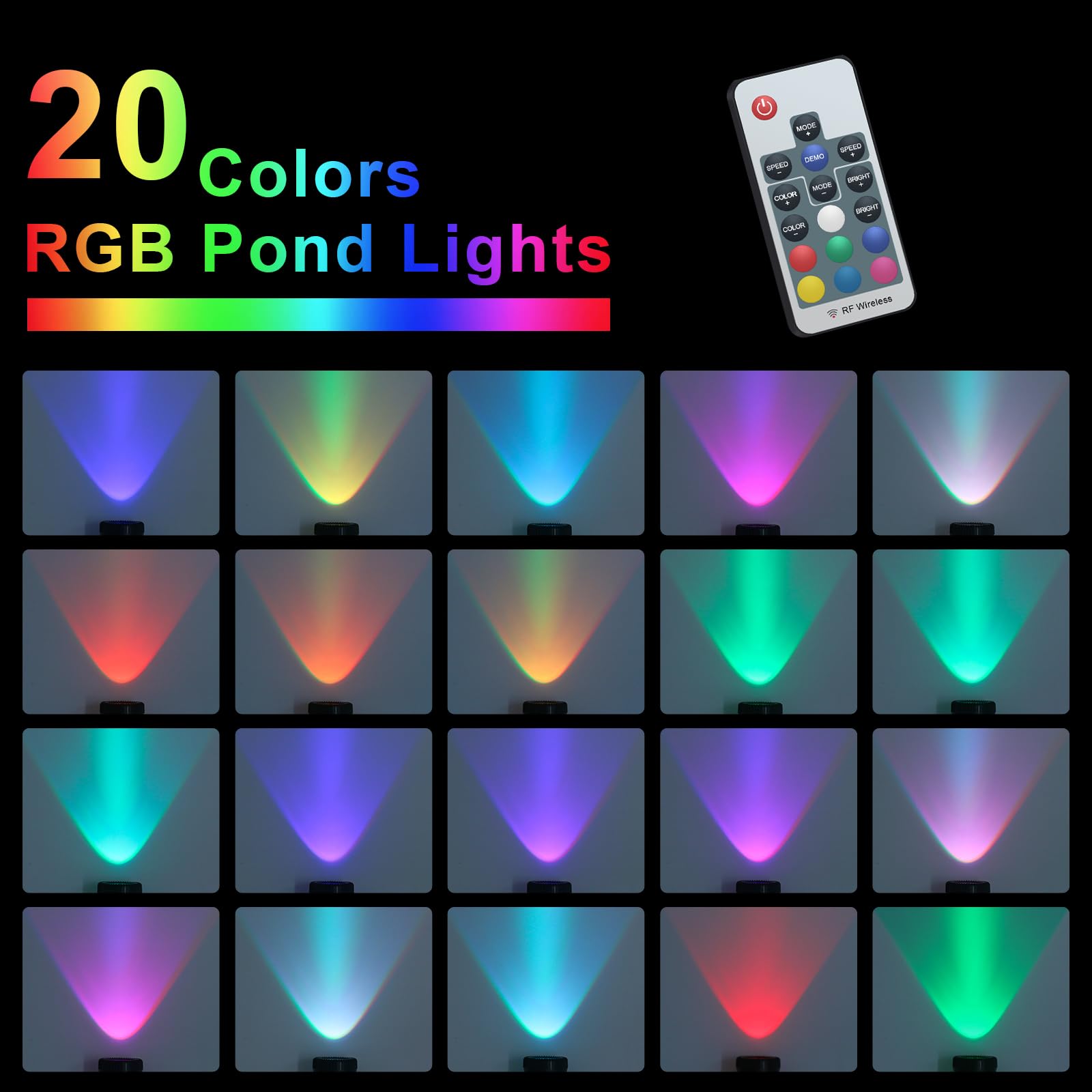 PChero Oświetlenie stawu RGB LED podwodne, oświetlenie basenu, oświetlenie podwodne, IP68, wodoszczelne oświetlenie stawu z pilotem zdalnego sterowania, do basenu, stawu, ogrodu, dekoracja drzewa