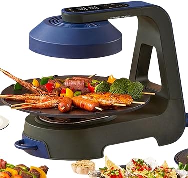 Newest Smokeless Roaster "Healthy Grill" Smokeless Roaster, Round Shape, Compact Tabletop Gas Stove, Healthy Grill, Barbecue and Grill Blue