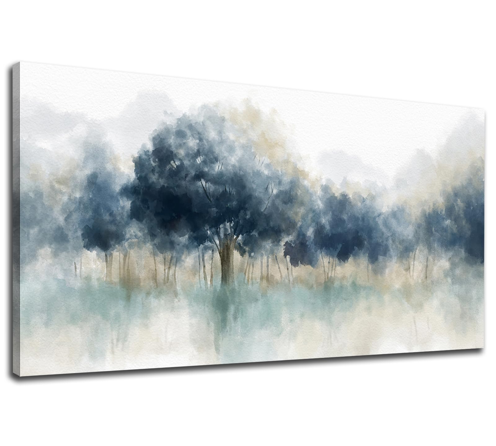 Foggy Forest Canvas Wall Art - Indigo Blue Abstract Trees Pictures for Wall Decor Nature Canvas Painting Modern Printing Artwork for Living Room Bedroom Home Office Wall Decoration 20" x 40"