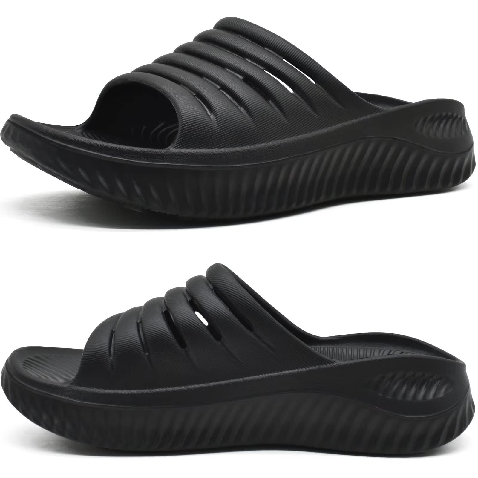 Womens Recovery Sandals Comfortable Plantar Fasciitis Arch Support Ladies Orthopedic Slip On Running Sport Walking Slides Thick Athletic Cushion Slippers Summer Outdoor Sliders Black Size 41