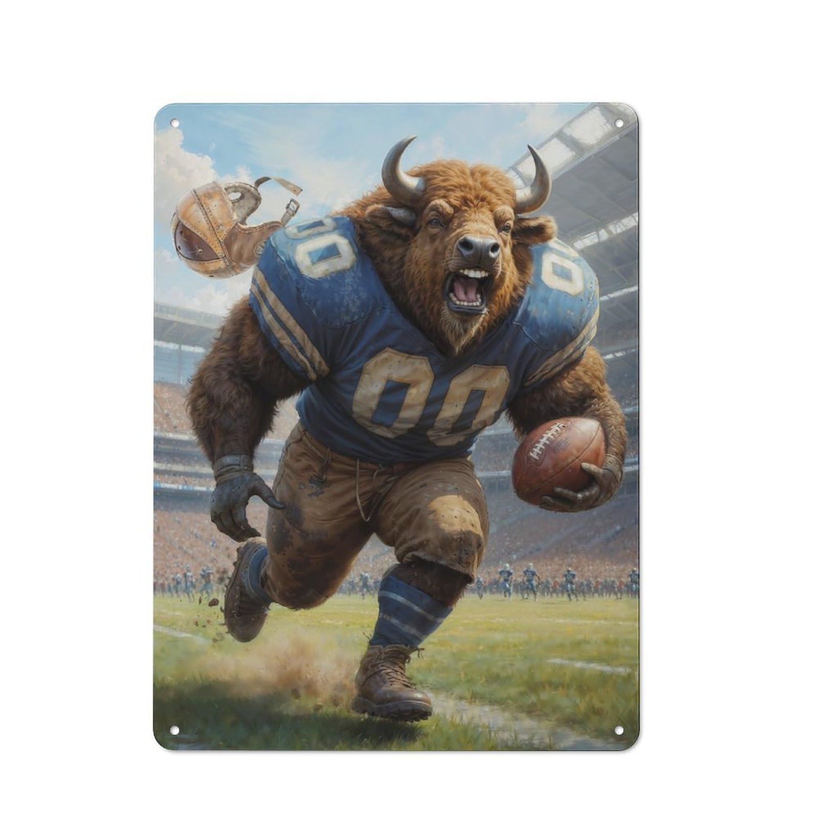 Junmoney Gridiron Buffalo Football Game Room Tin Wall Sign, Wall Decor For Office, Study, Game Room Or Hobby Space, 40X30cm