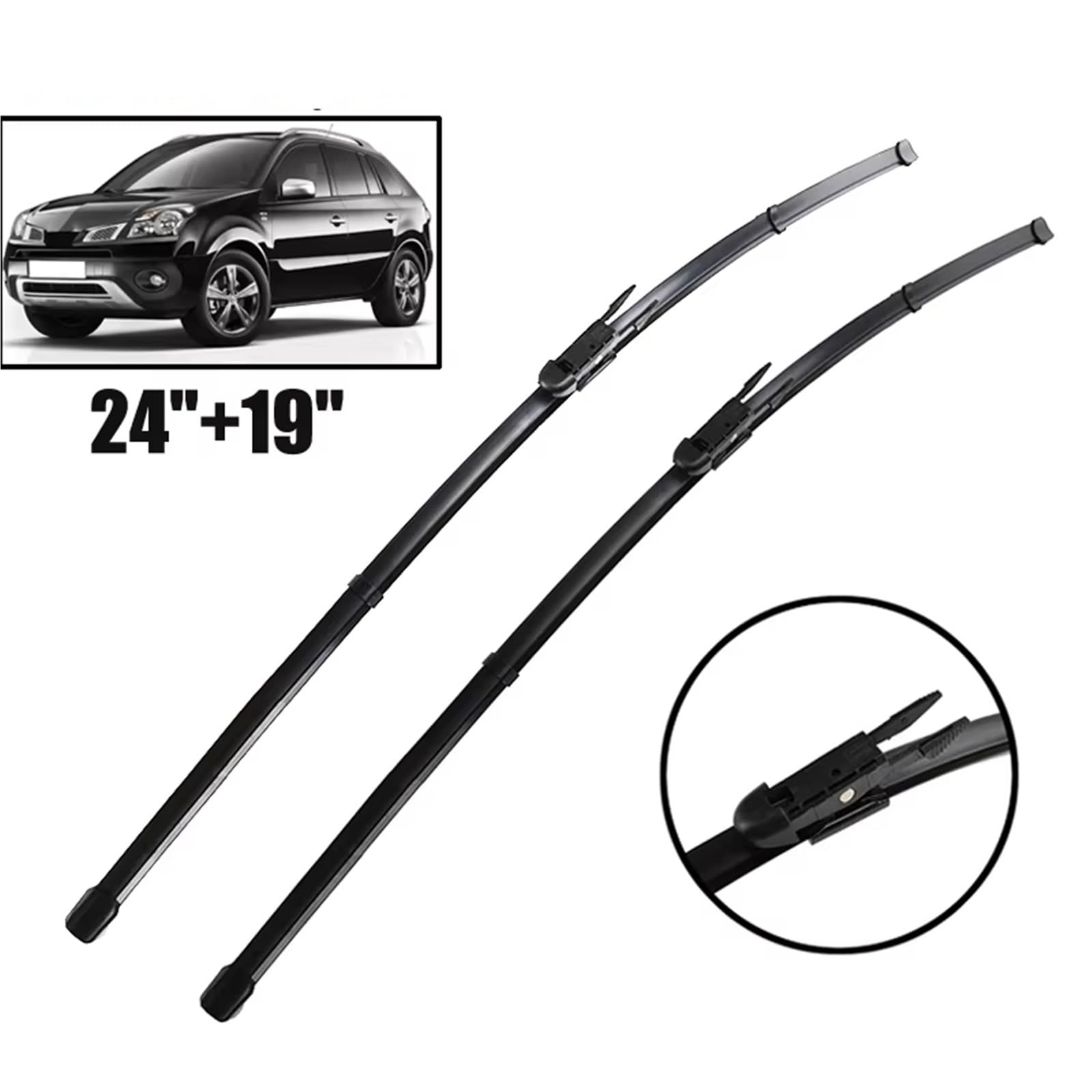 Escobillas limpiaparabrisas Delanteras de 24" + 19" compatibles con Koleos MK1.
