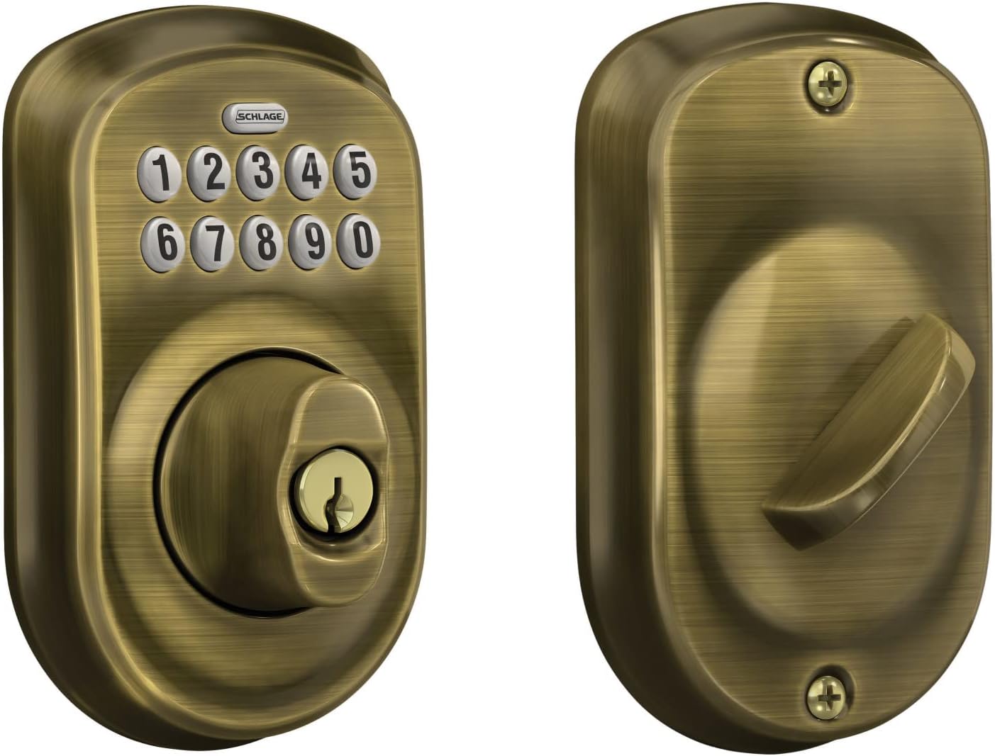 Schlage BE365 PLY 609 Plymouth Keypad Deadbolt, Antique Brass, Deadbolts Amazon Canada