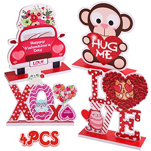 90shine 4PCS Valentines Day Decorations Table Centerpieces Ornaments Heart Wedding Party Decor Supplies(Assembly Needed)