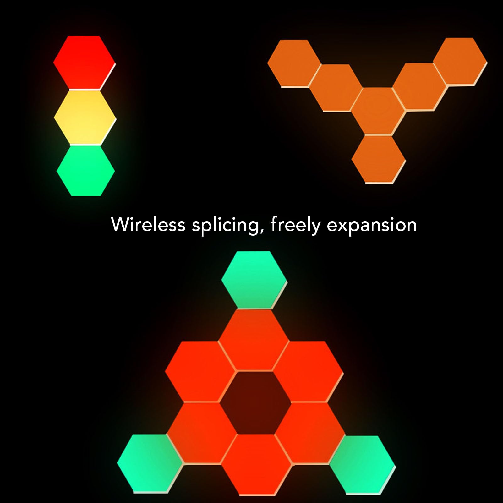 Bnineteenteam Paneles de Luz Hexagonales, 10 Juegos de Luces LED Hexagonales RGB Montadas en la Pared Método de Control Triple Panel de Luz Hexagonal para Juegos Cool Music Sync APP Control