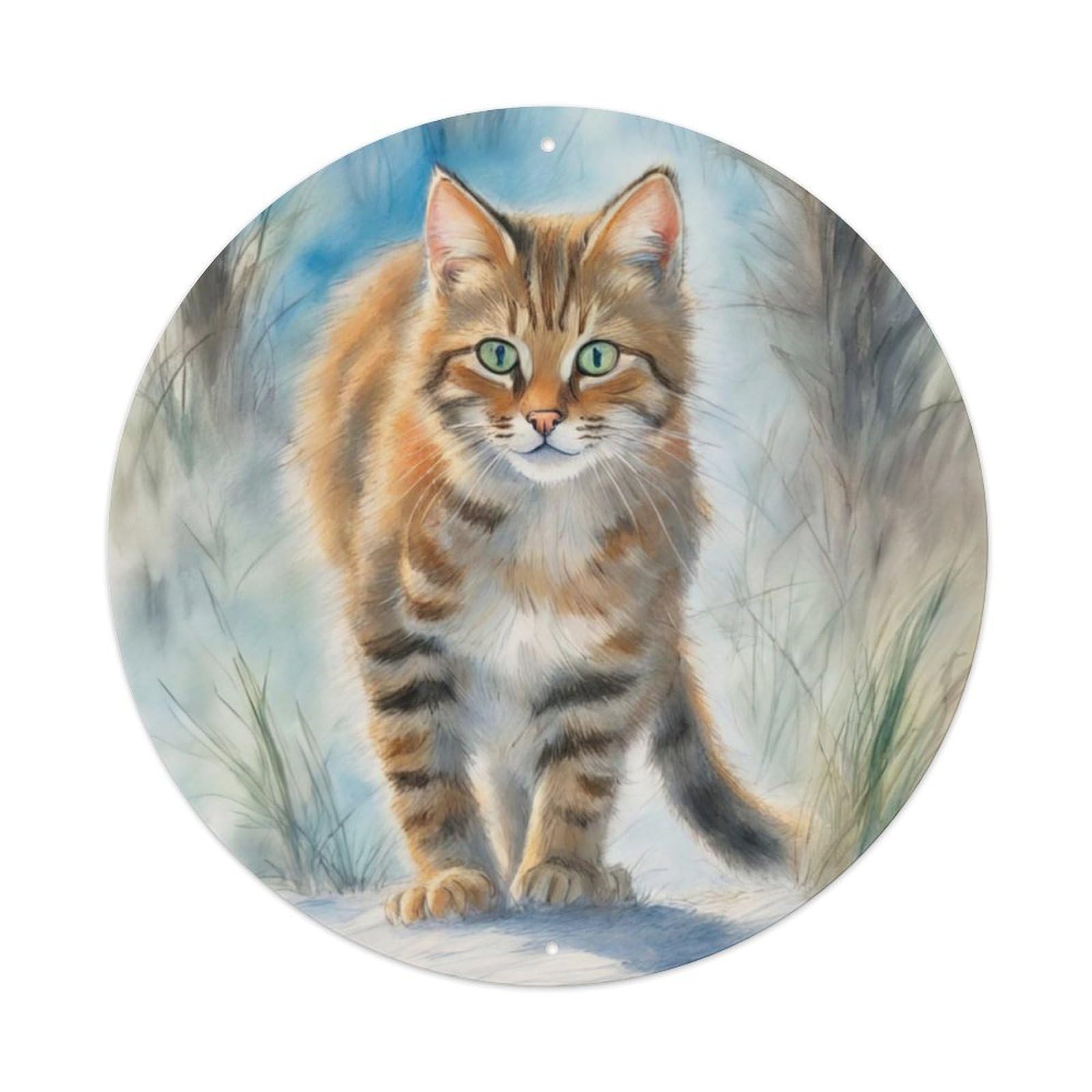 Animal Winter Cat Snow Forest Wildlife Realistic Watercolor Scene Vintage Metal Tin Sign Plaque Wall Decor for Cafe, Club Bar, Office, Garden Metal Poster 8x8Inch