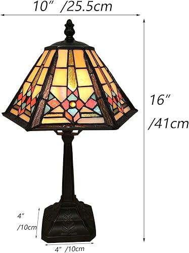 Miniatura 6 de Bieye L10791 - Lámpara de mesa estilo misión con luz nocturna de vidrio manchado Tiffany y pantalla cónica hexagonal, 10 pulgadas de ancho x 16