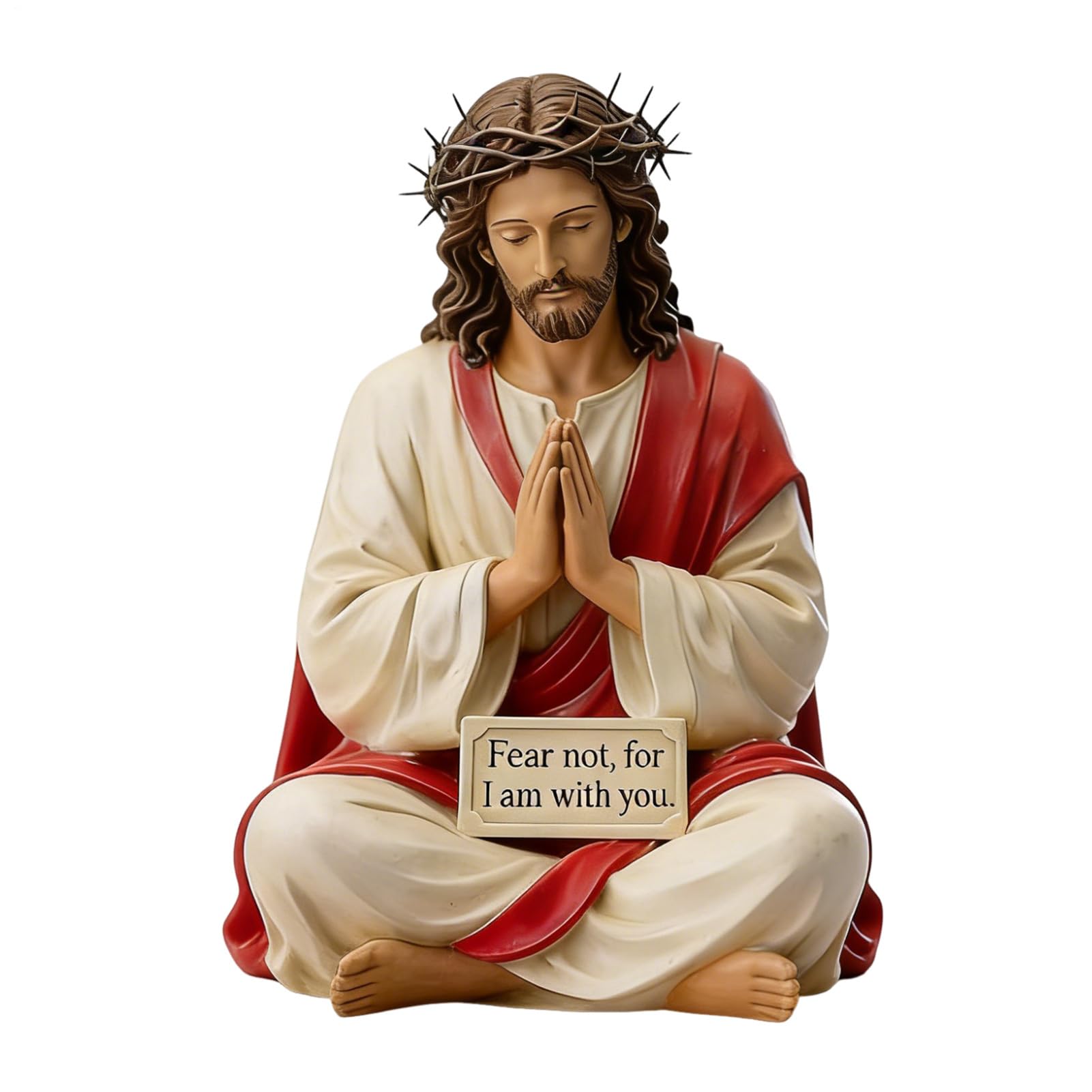 Jesus Resin Desk Companion Figurine, 3.94'' Sitting Design Jesus Christ Statue, ''Fear Not, for I Am with You'' Sign Je-sus Ornament, Car Dashboard Home Office Table Decor Religious Gift