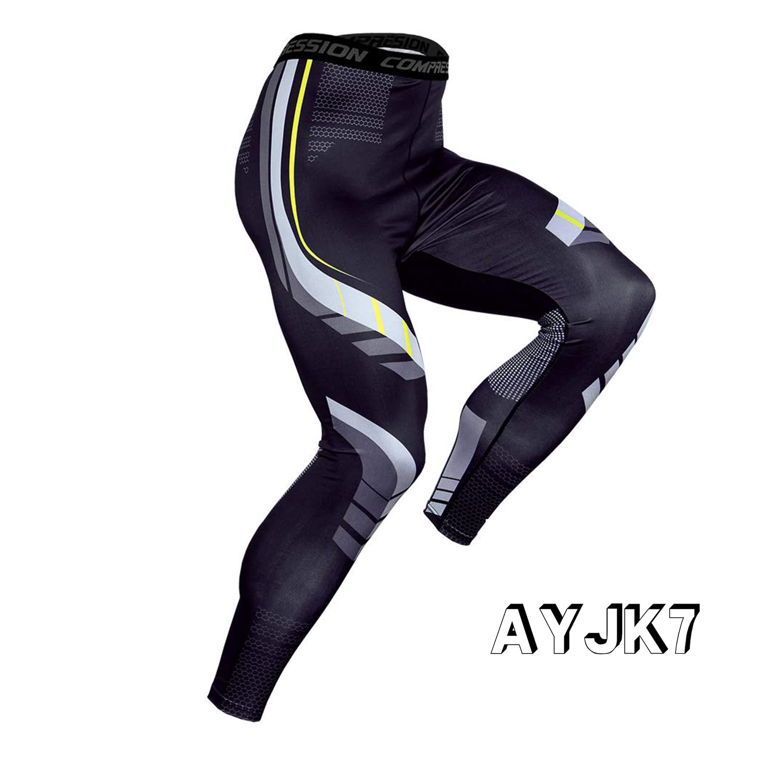 AYJK7 Compression Pants Men UV Blocking Running Tights 1 or 2 Pack Gym Yoga Leggings for Athletic Workout Black
