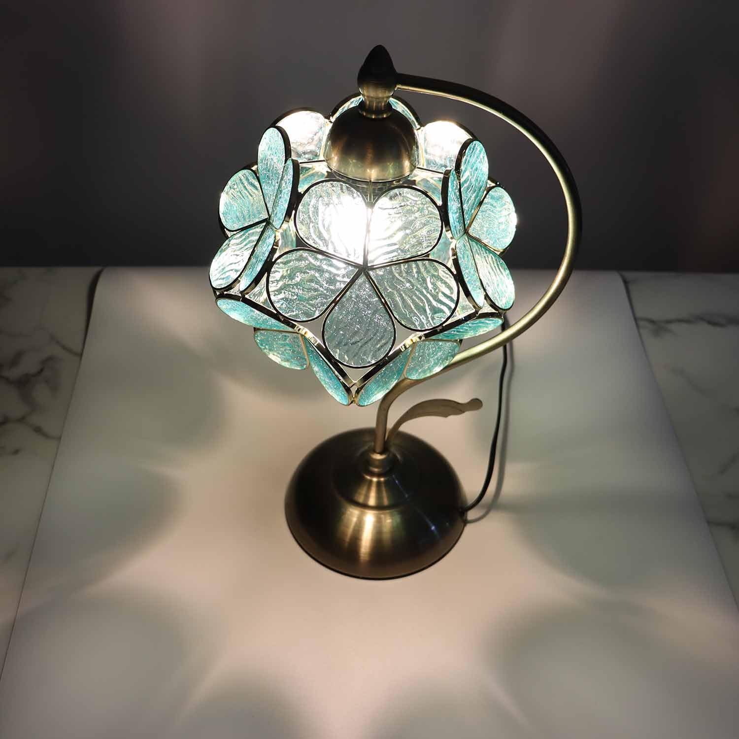 S10733 Tiffany Style - Pantalla con diseño de pétalos de flores de cristal (Textured Aqua Blue, 8 pulgadas, flor de cerezo) 6