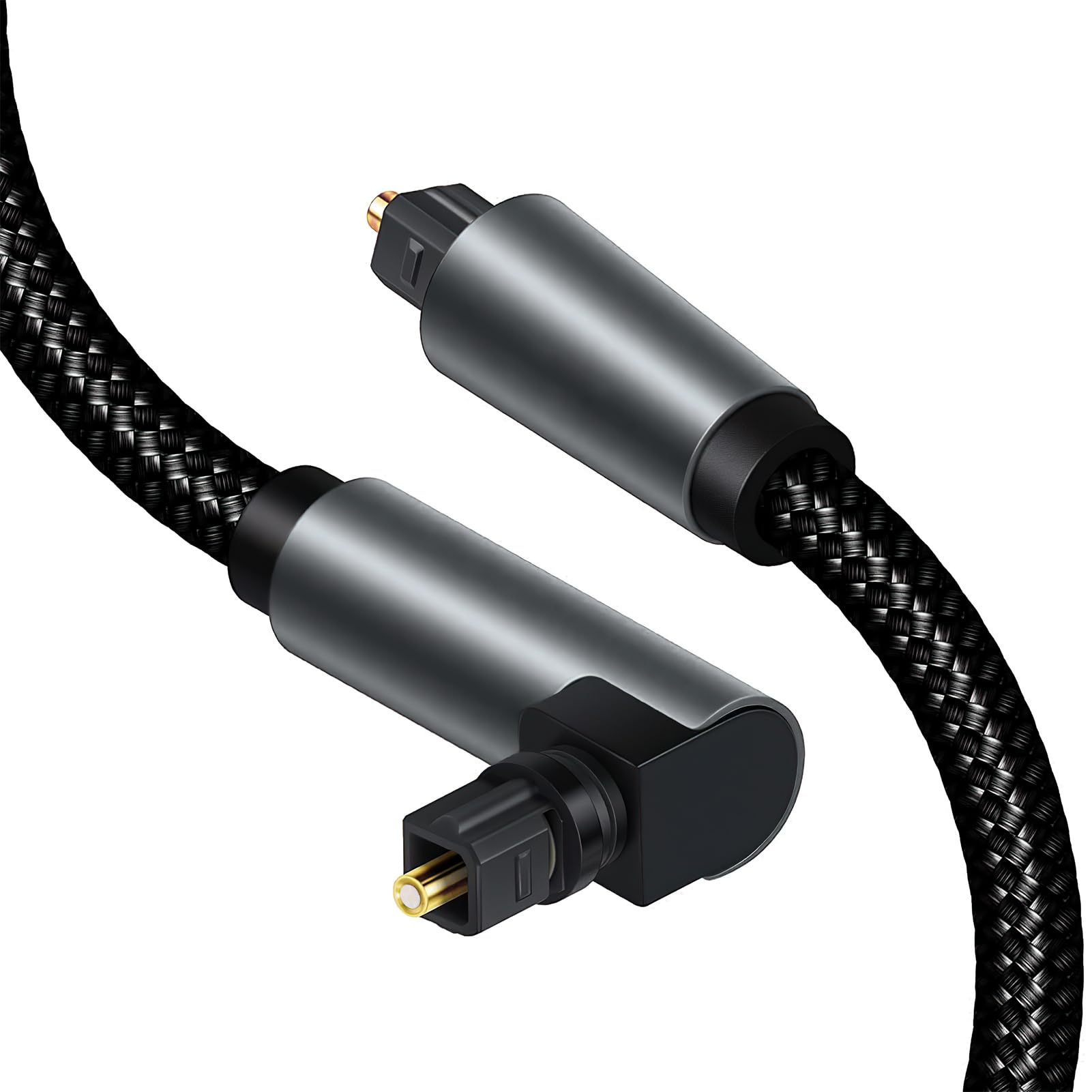 Right Angle Optical Audio Cable, Slim Optical Audio Cable with 90 Degree Rotatable Plug, Digital Toslink Cable for Blu-Ray Player/Soundbar/HDTV/PS3/PS4/Xbox/Home Theater/Stereo System (1M, Black)