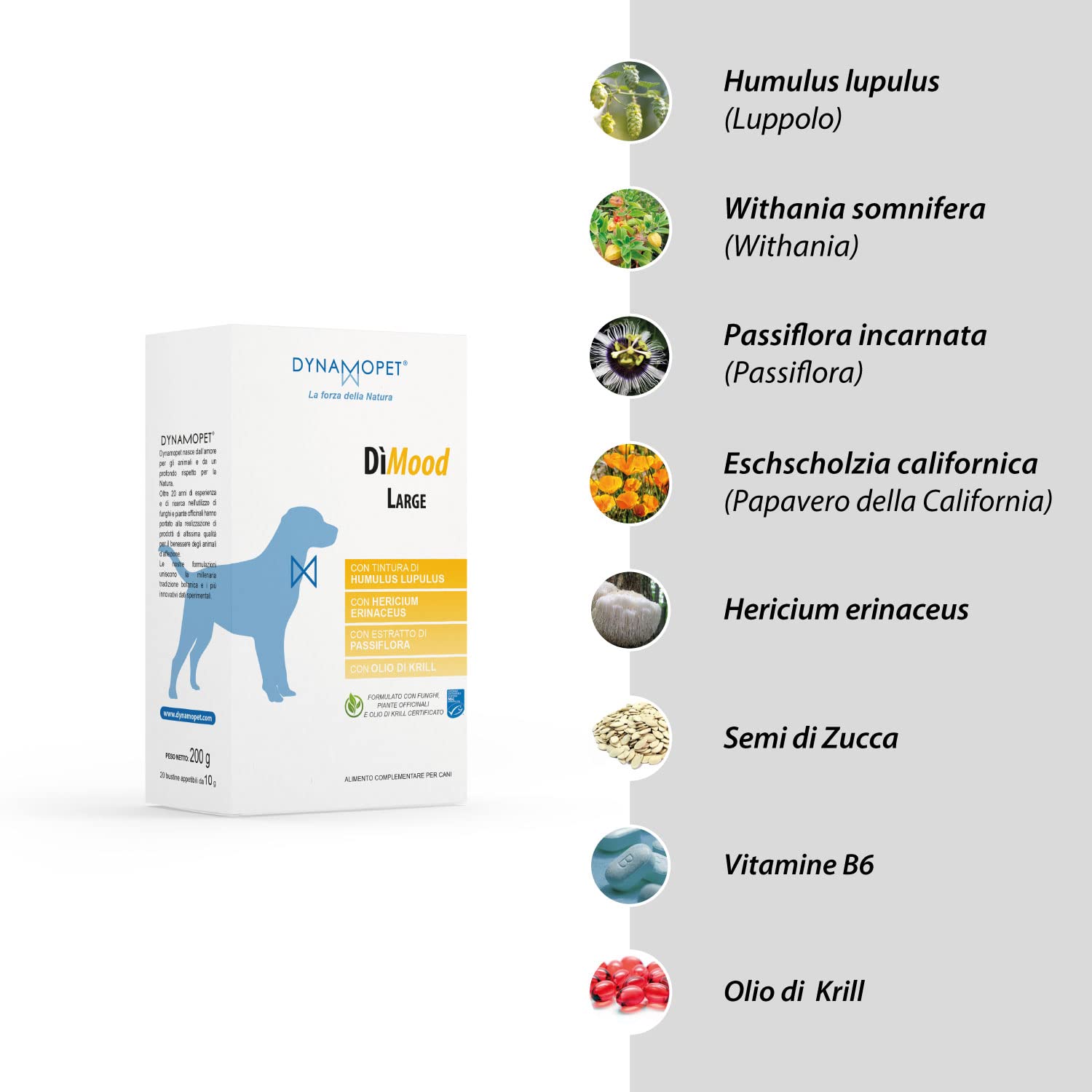 DìMood Large - Alimento Complementare per Aiutare a Superare Momenti di Tensione e Nervosismo dei Cani, Confezione 20 Bustine da 10 g - una Bustina ogni 40 kg di Peso dell'Animale