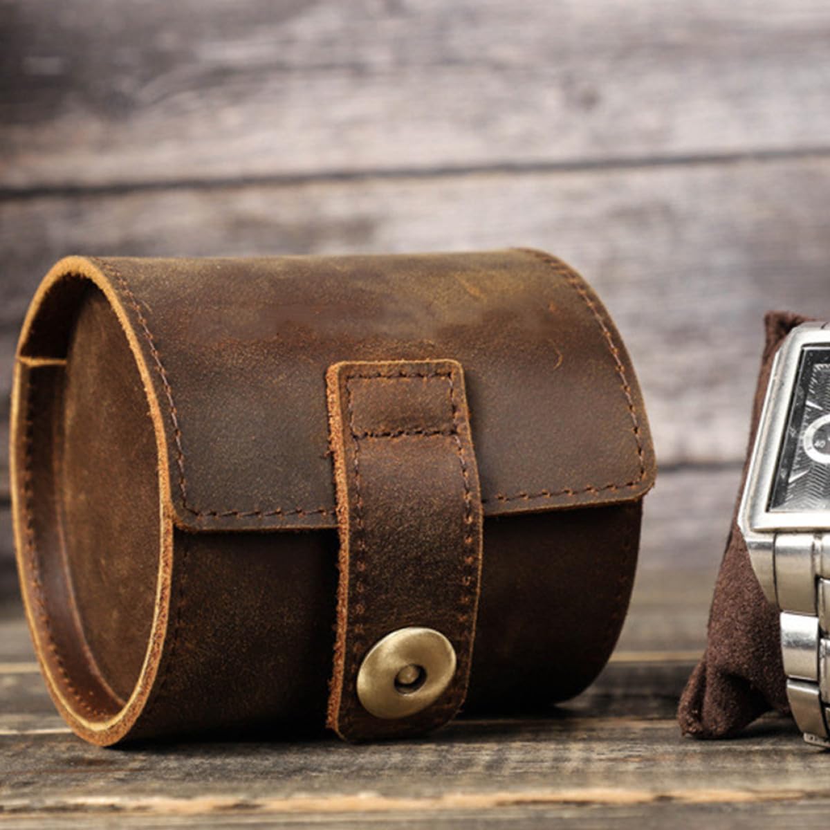 Scatola Organizzatore per Orologi da Viaggio Custodia Portatile in Pelle Classica per Uomo