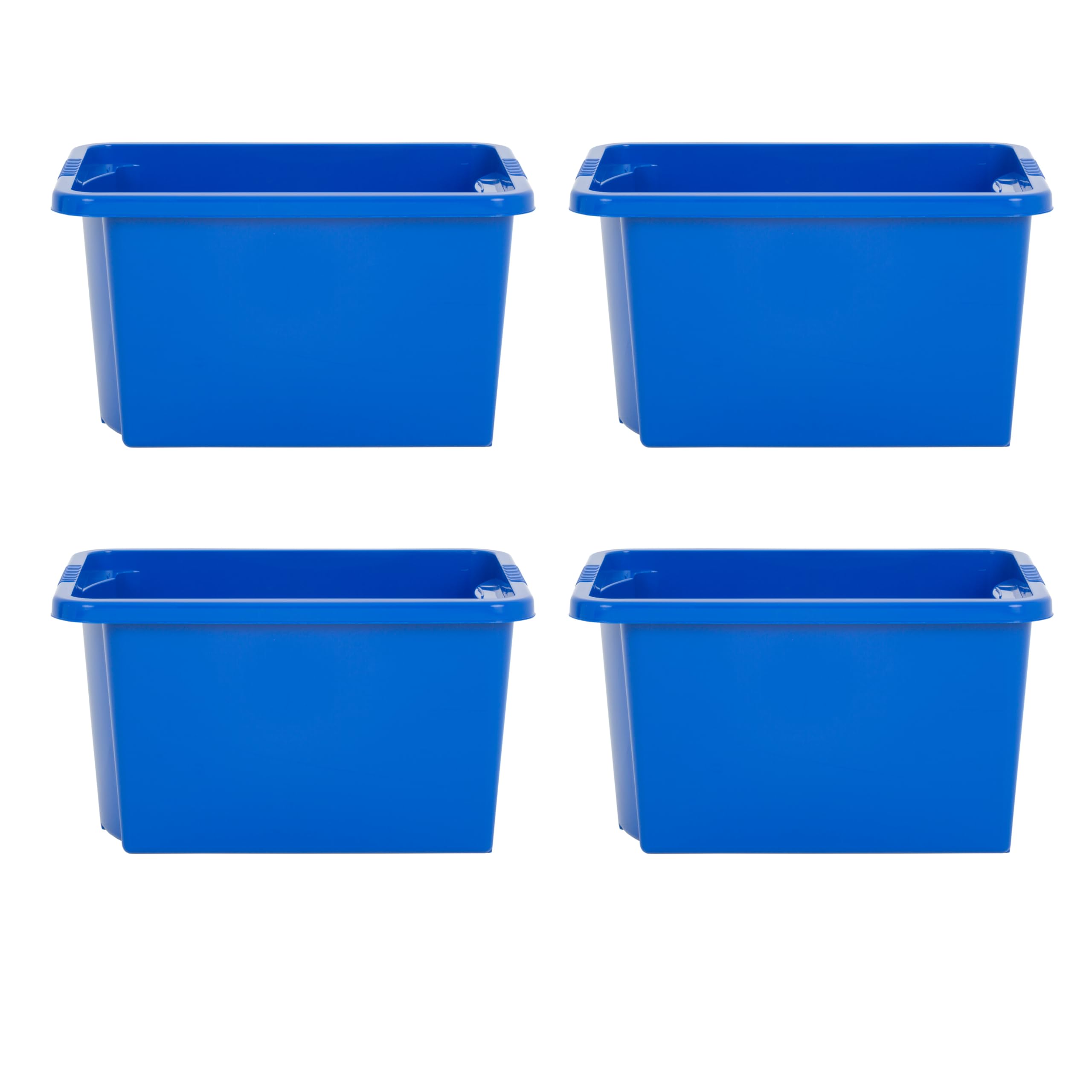 WhamStack & Store, Pack 4 30L Blue Plastic Storage Organisation Boxes, Integrated Handles, Strong, Stackable/Nestable, Home, Office, Classroom, Playroom, Toys, L45.5 x W35 x H25cm